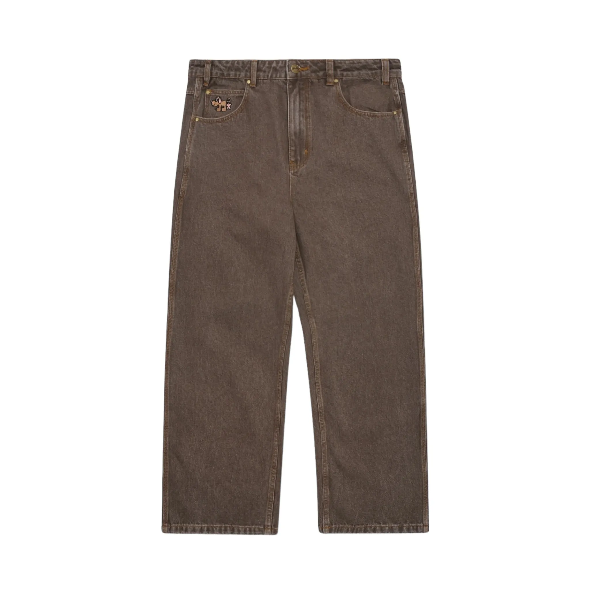 Butter Pooch Relaxed Denim Jeans Washed Brown