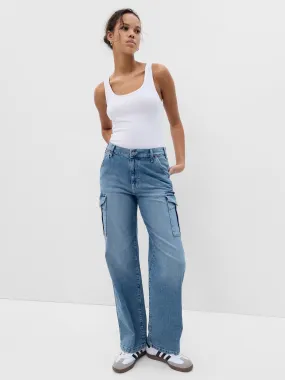Gap Blue 90s Mid Rise Loose Cargo Jeans