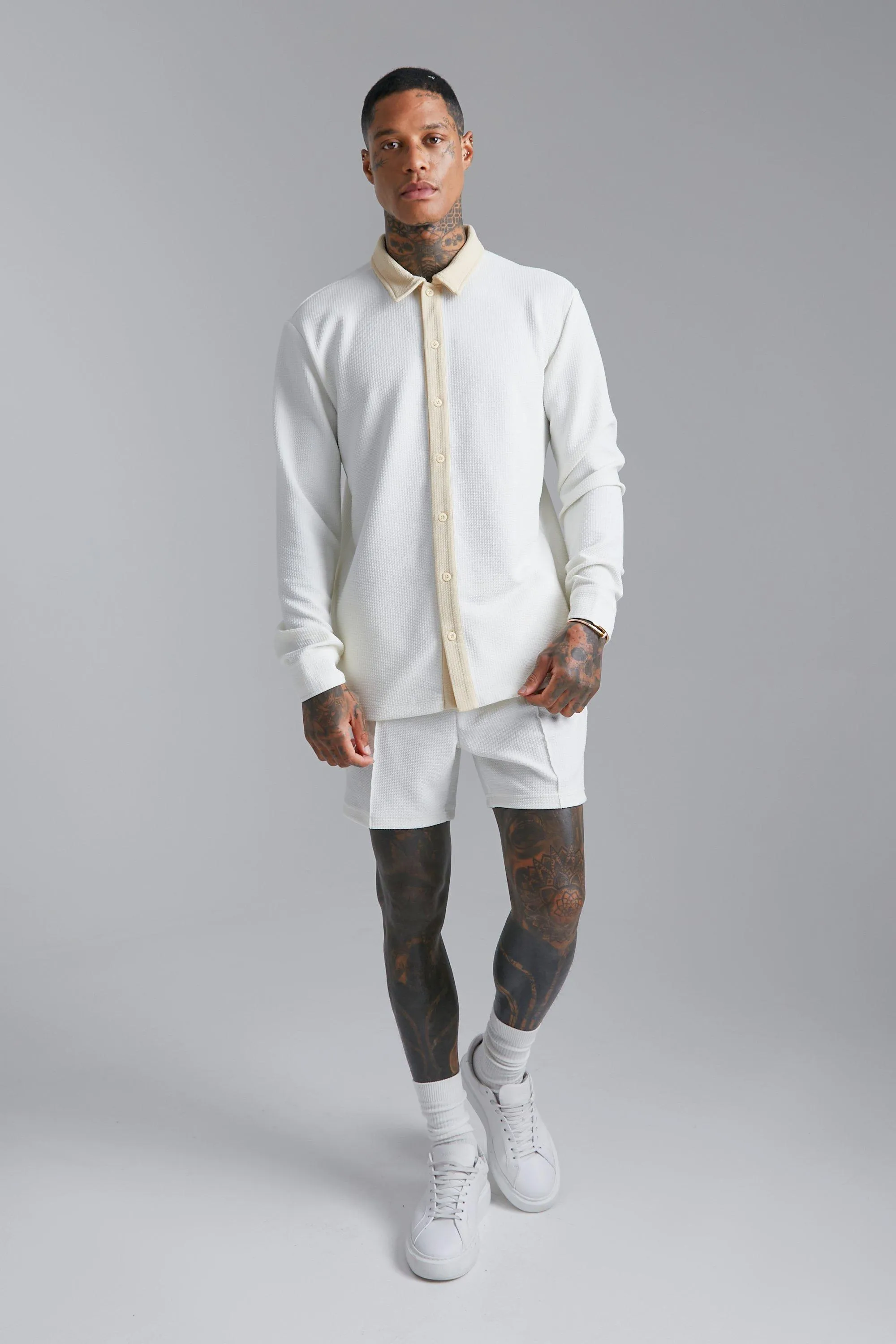 Long Sleeve Jersey Textured Shirt And Short