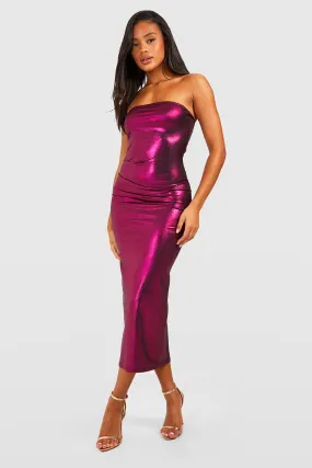 Metallic Jersey Knit Bandeau Midi Dress