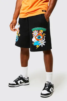 Oversized Trippy Puff Print Jersey Shorts