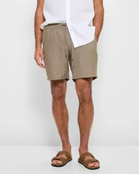 popular  European Linen Shorts - Mushroom