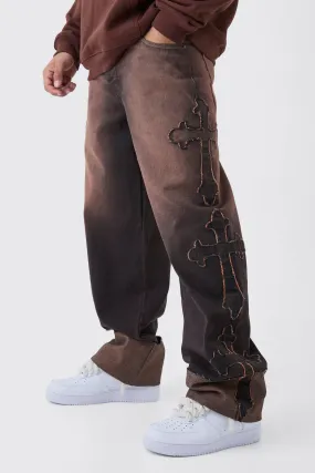 Relaxed Rigid Cross Applique Denim Jeans