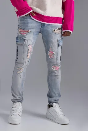 Skinny Stretch Rip & Repair Cargo Jeans
