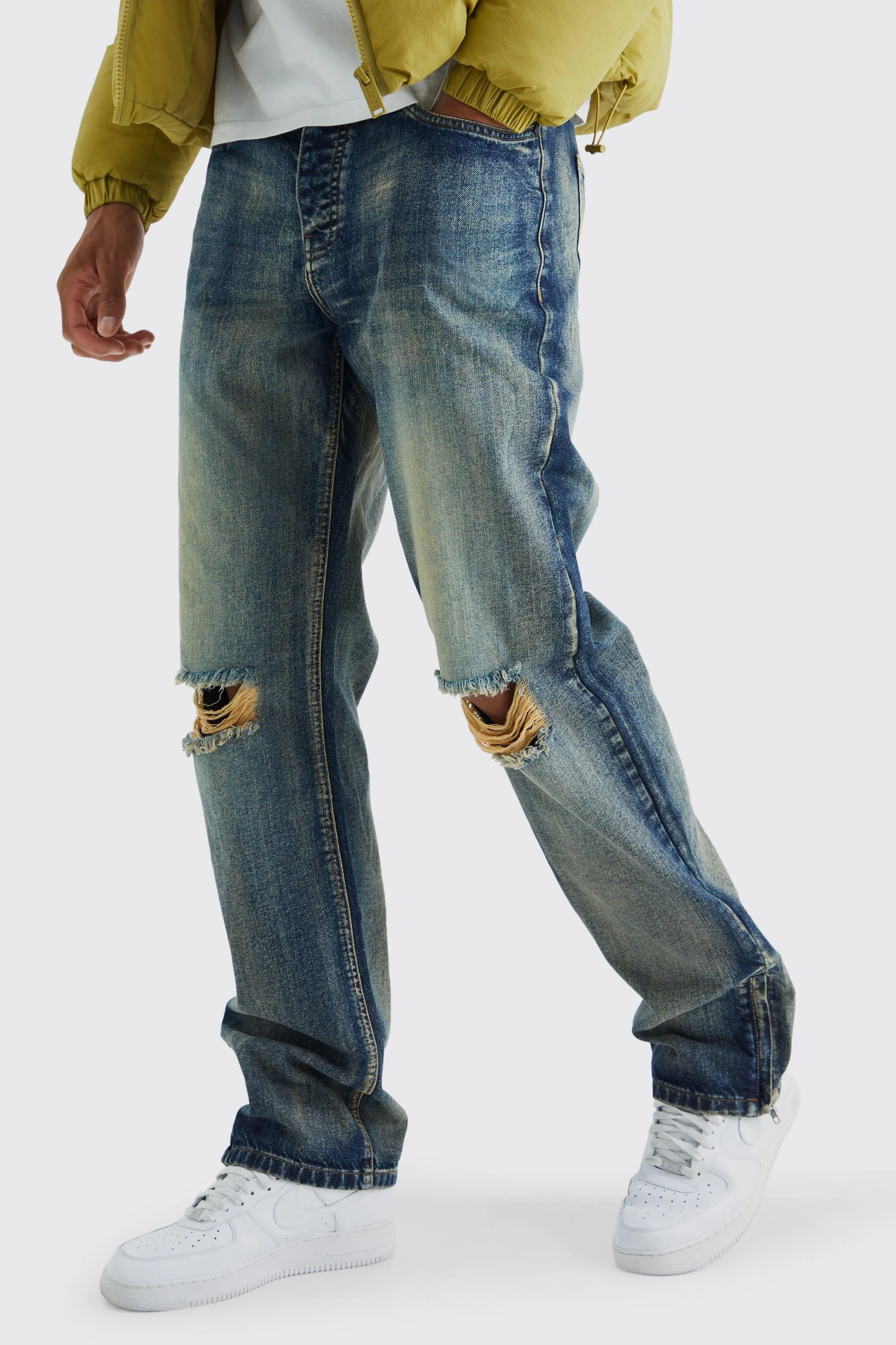 Tall Relaxed Rigid Zip Hem Jeans | boohooMAN UK