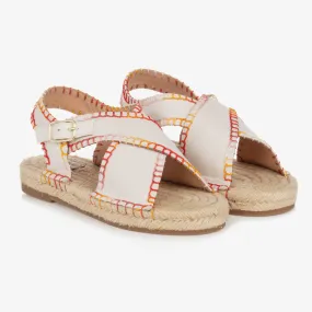 Teen Girls Ivory Cross-Over Logo Sandals